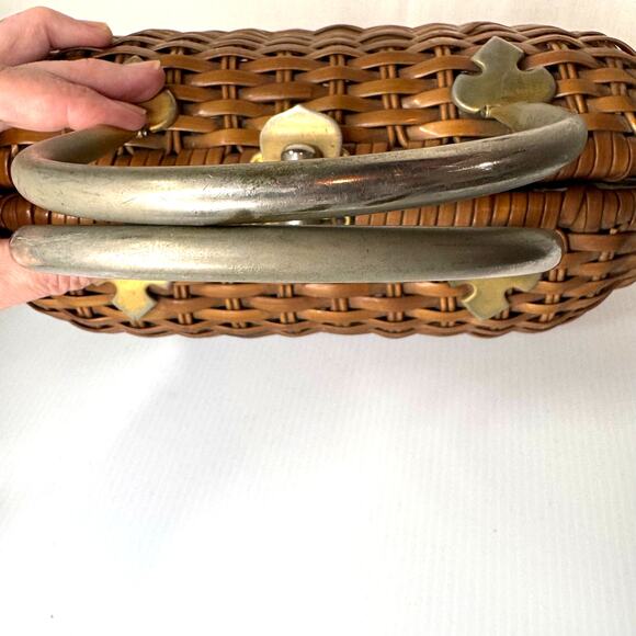 VINTAGE Basket Purse by Macy's Woven Metal MCM Vinyl HandMade in Honk Kong - Picture 10 of 14